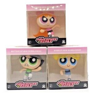 POWER PUFF GIRLS Mini Bobble Head Figures SET, 3 Pack Bubbles, Buttercup,Blossom
